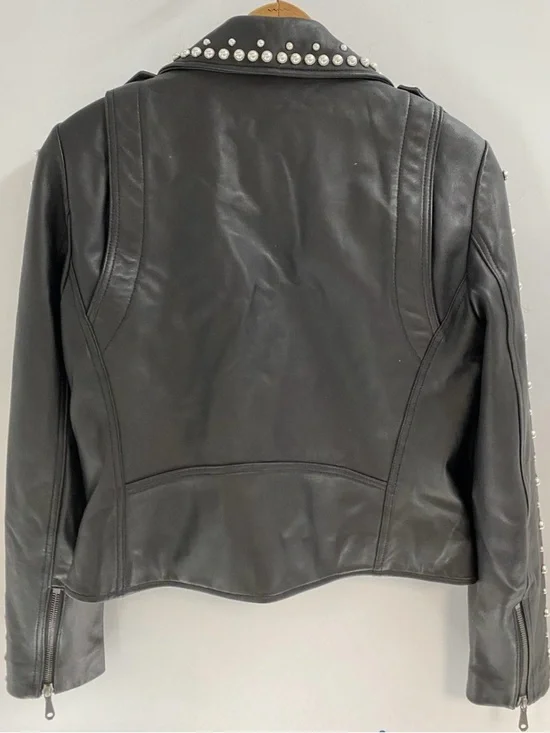 NWOT  Rebecca Minkoff Lambskin Pearl Studded Moto Jacket.  Size S - Picture 3 of 7